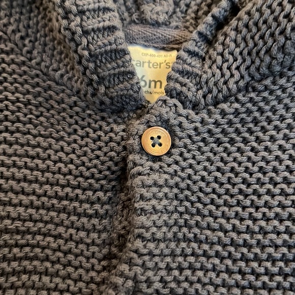Carter’s New with Tags- Blue Knit Baby Cardigan Sweater with Ears on Hood- 6m - Picture 5 of 5